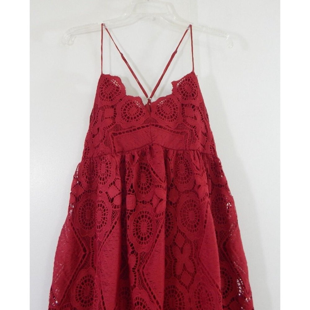 MAEVE ANTHROPOLOGIE dress babydoll crochet spaghetti strap holiday red 10 - Picture 2 of 6
